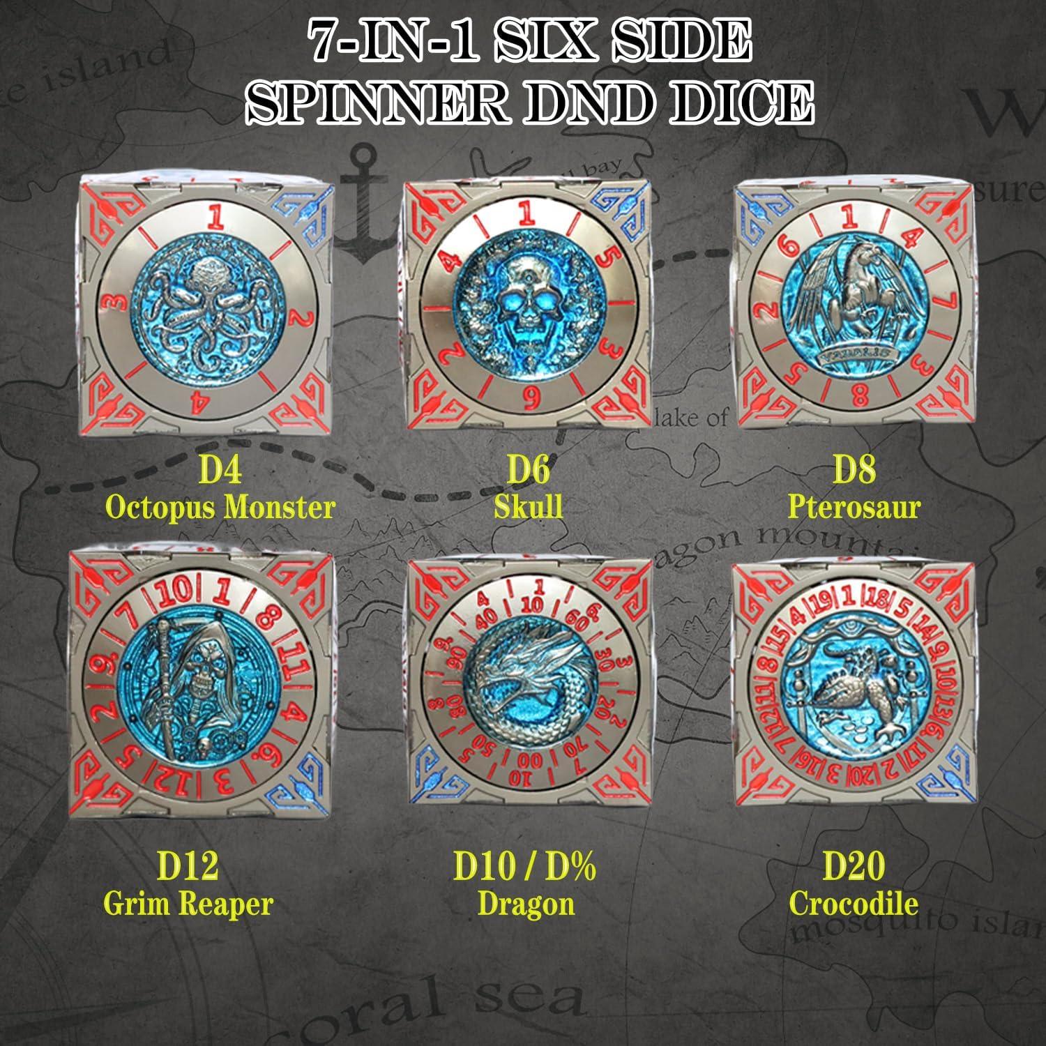 DND Dice - 7-in-1 Metal D&D Spinner Dice Set