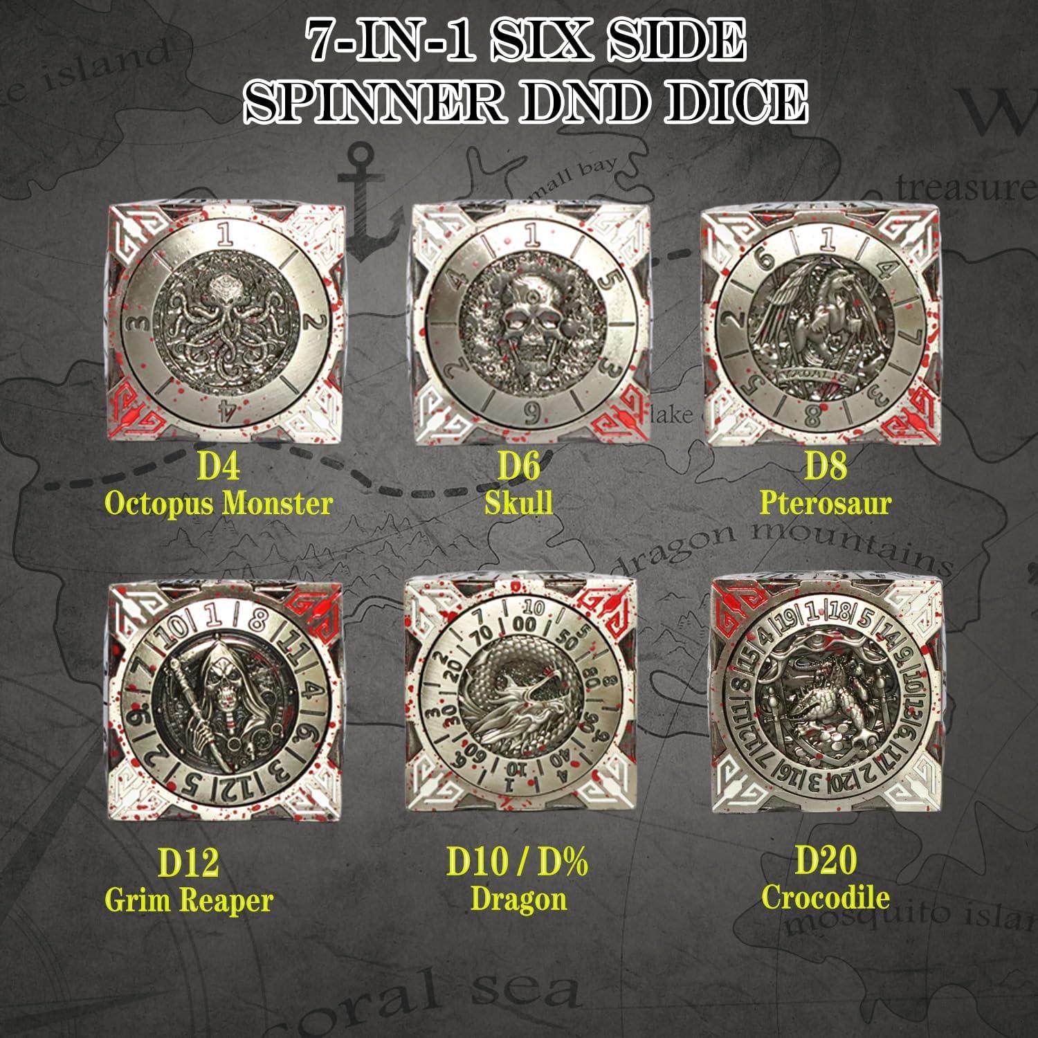 DND Dice - 7-in-1 Metal D&D Spinner Dice Set